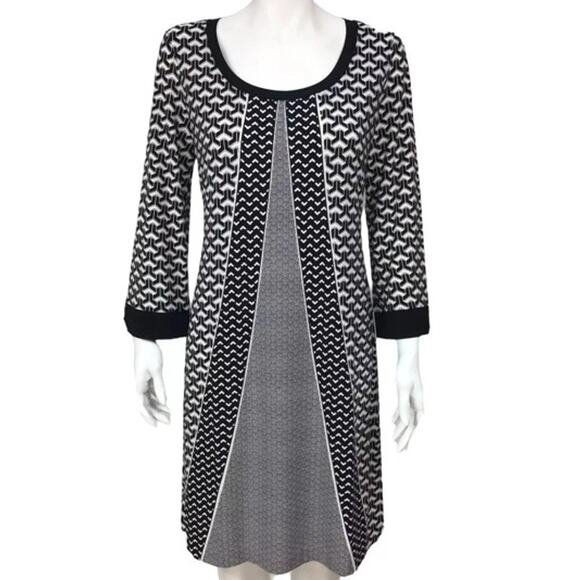 Calvin Klein Black White Geometric Scoop Neck 3/4 Sleeve Shirt Dress| SZ 18W - Picture 1 of 8